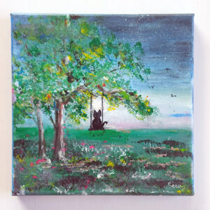Schilderij poes op schommel